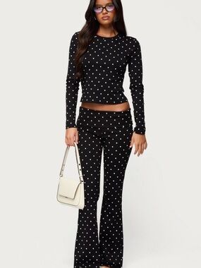 Daliya Polka Dot Long Sleeve Top & Flare Fold Over Leggings